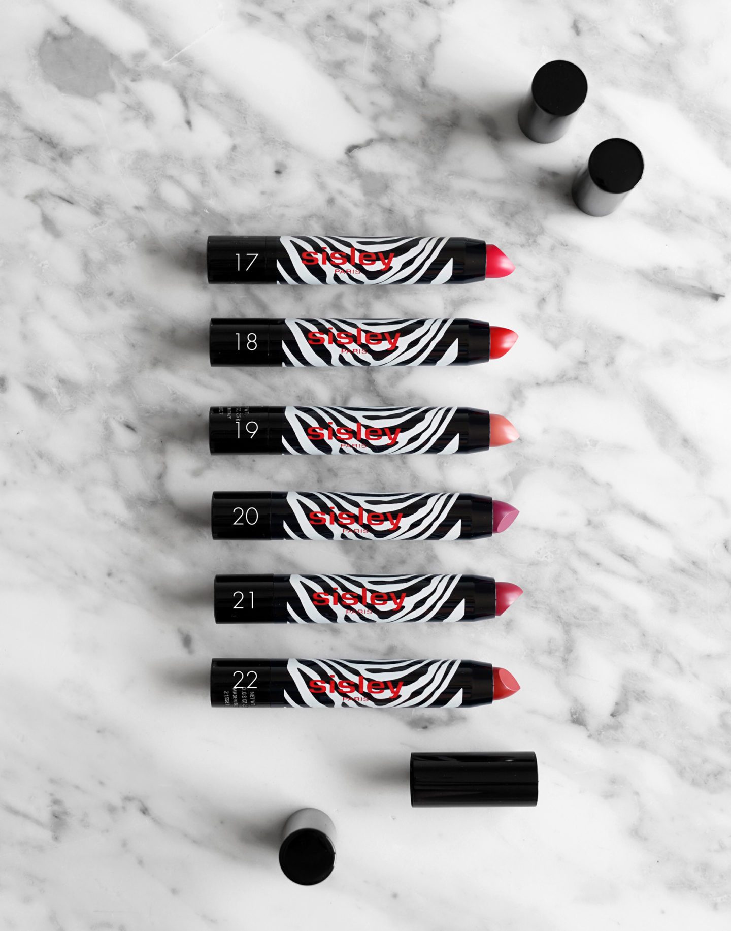 Sisley Phyto-Lip Twist Matte in 17 Kiss, 18 Tango, 19 Ballet, 20 Drama, 21 Ruby and 22 Burgundy