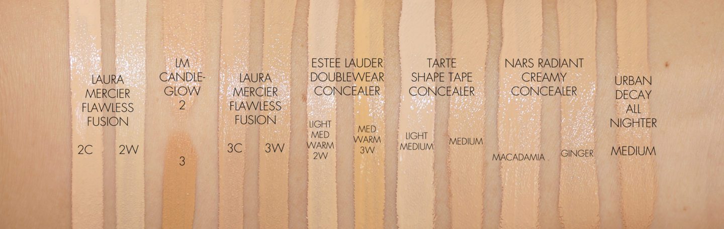 Concealer Swatches Laura Mercier, Tarte, Estee Lauder, NARS