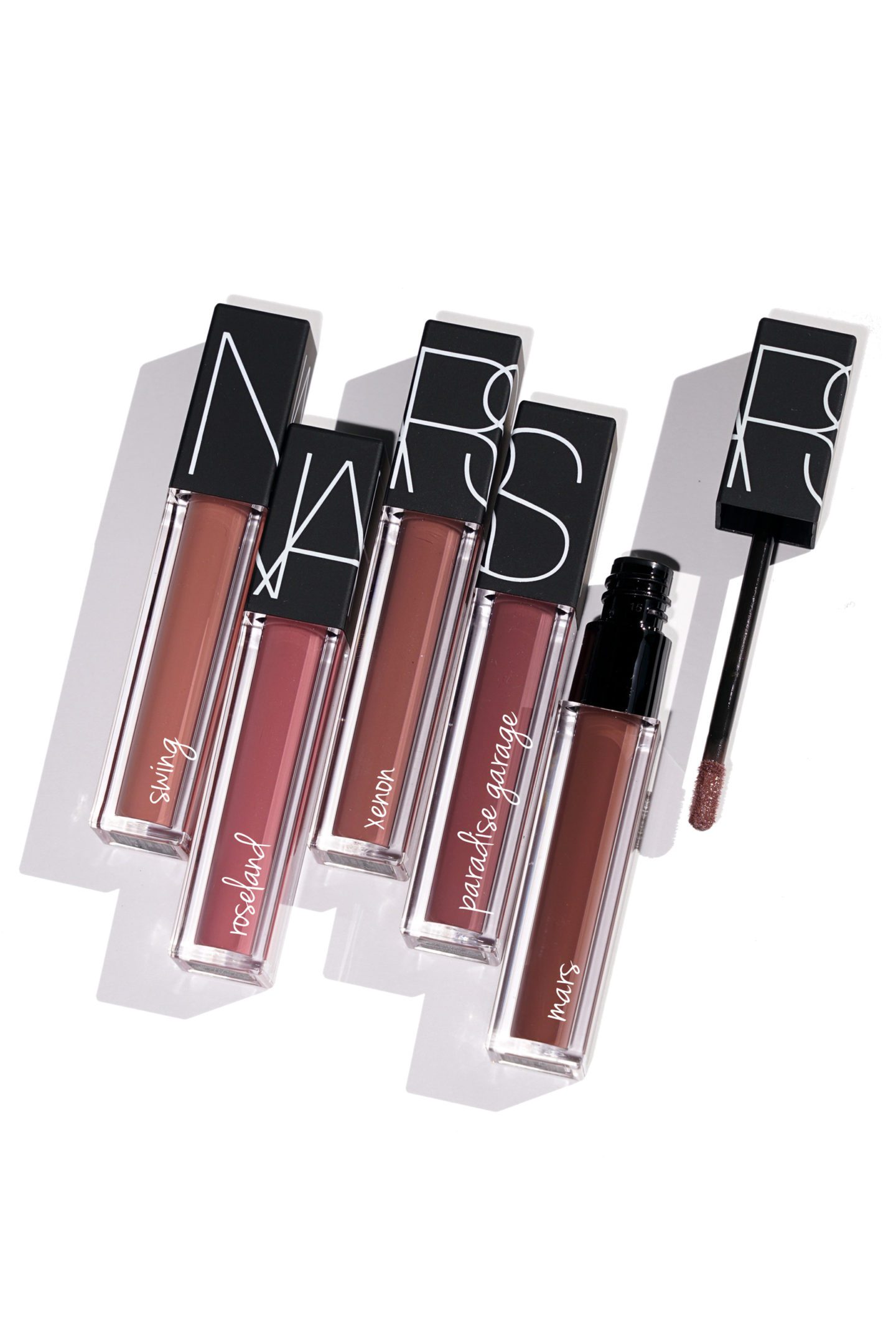 NARS Velvet Lip Glide New Shades Swing, Roseland, Xenon, Paradise Garage and Mars review via Skin Glow Find