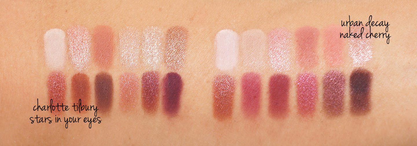 Charlotte Tilbury Stars In Your Eyes vs Urban Decay Naked Cherry swatches