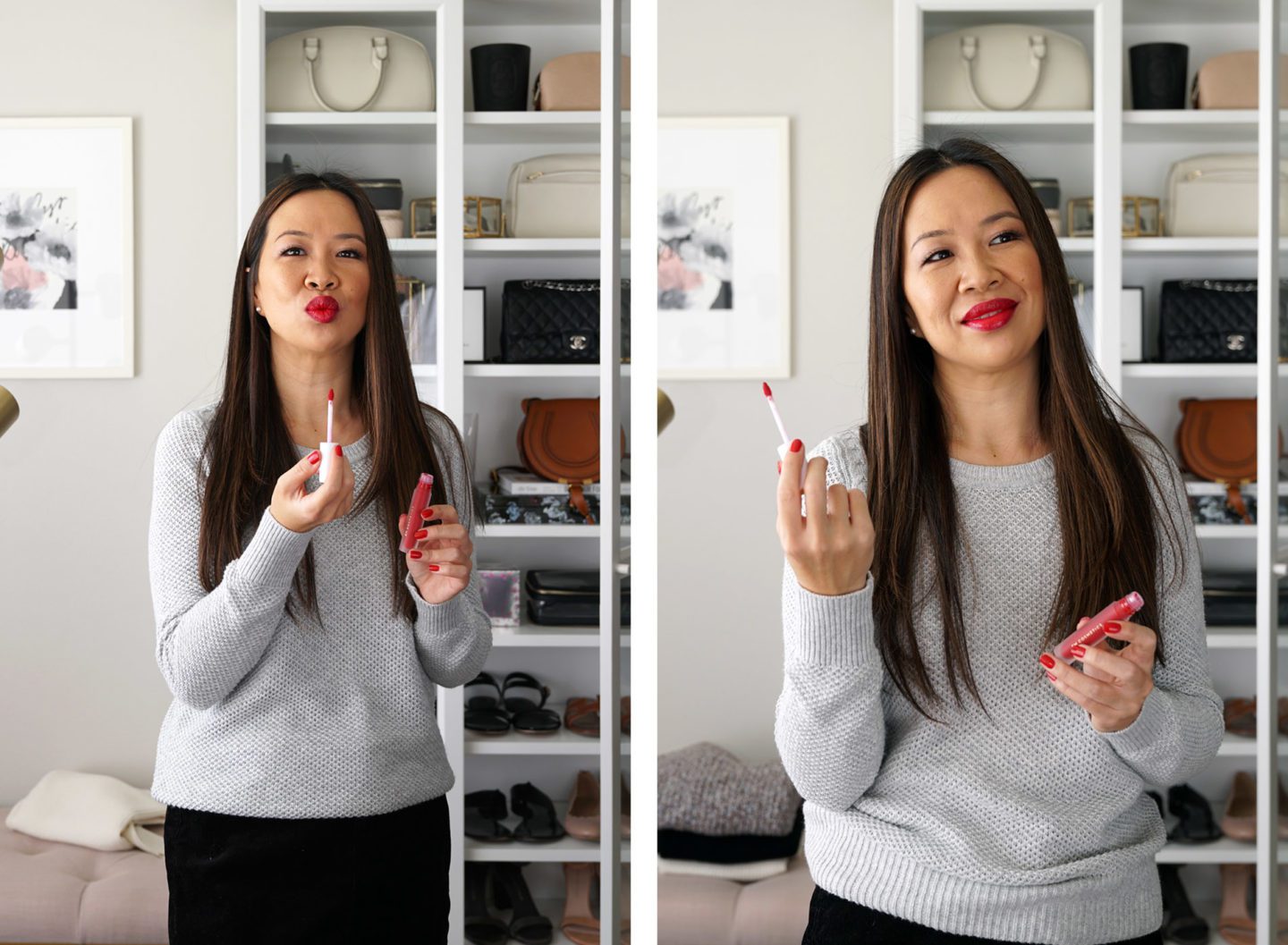 Loft Cable Knit Sweater and Pat McGrath BlitzTrance in Rebel Red 