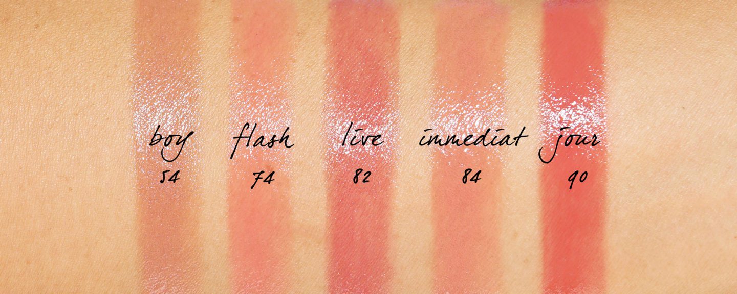 Chanel Rouge Coco Flash Swatches: Boy, Flash, Live, Immediat and Jour