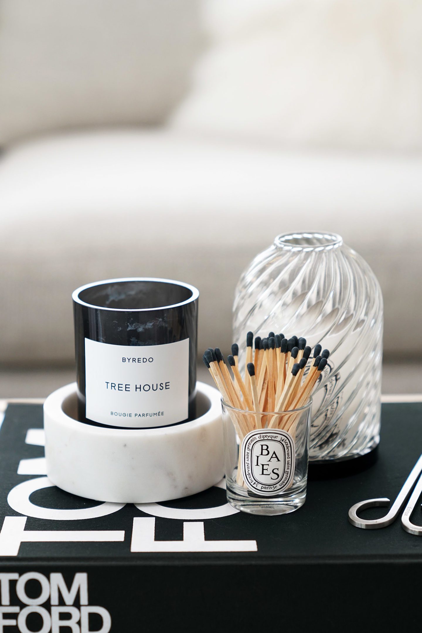 Byredo Candle, Marble Wine Coaster, Diptyque Photophore