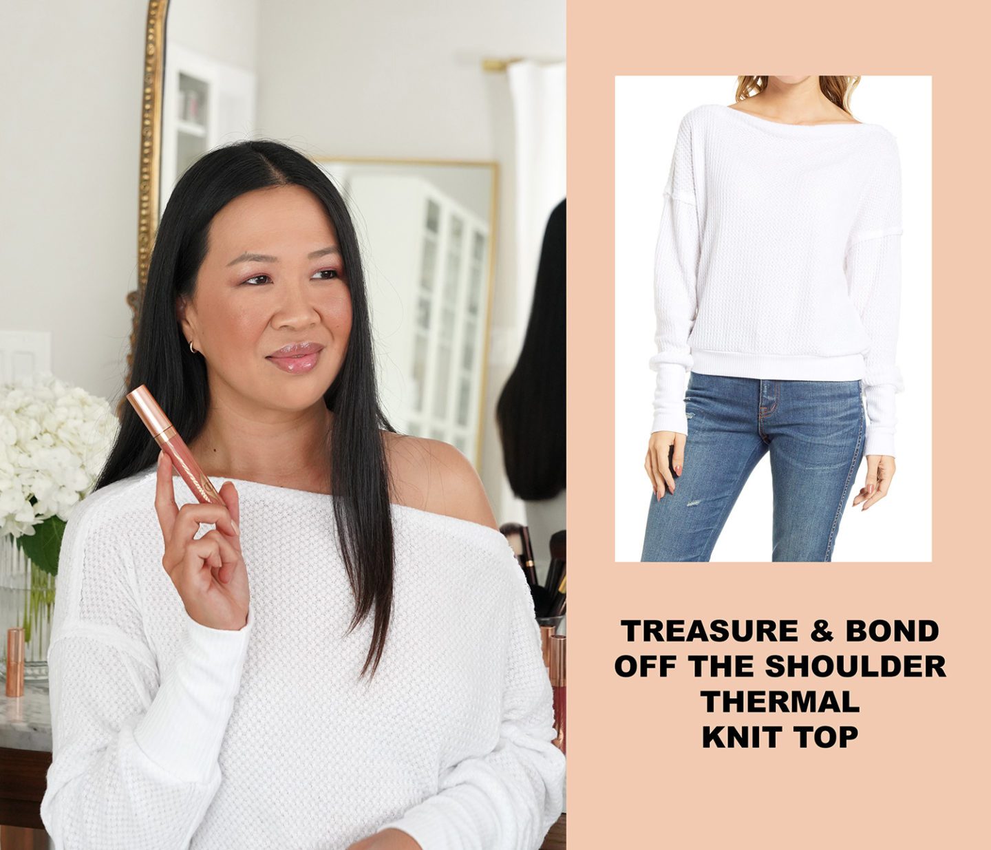 Treasure and Bond Off the Shoulder Thermal Knit Top