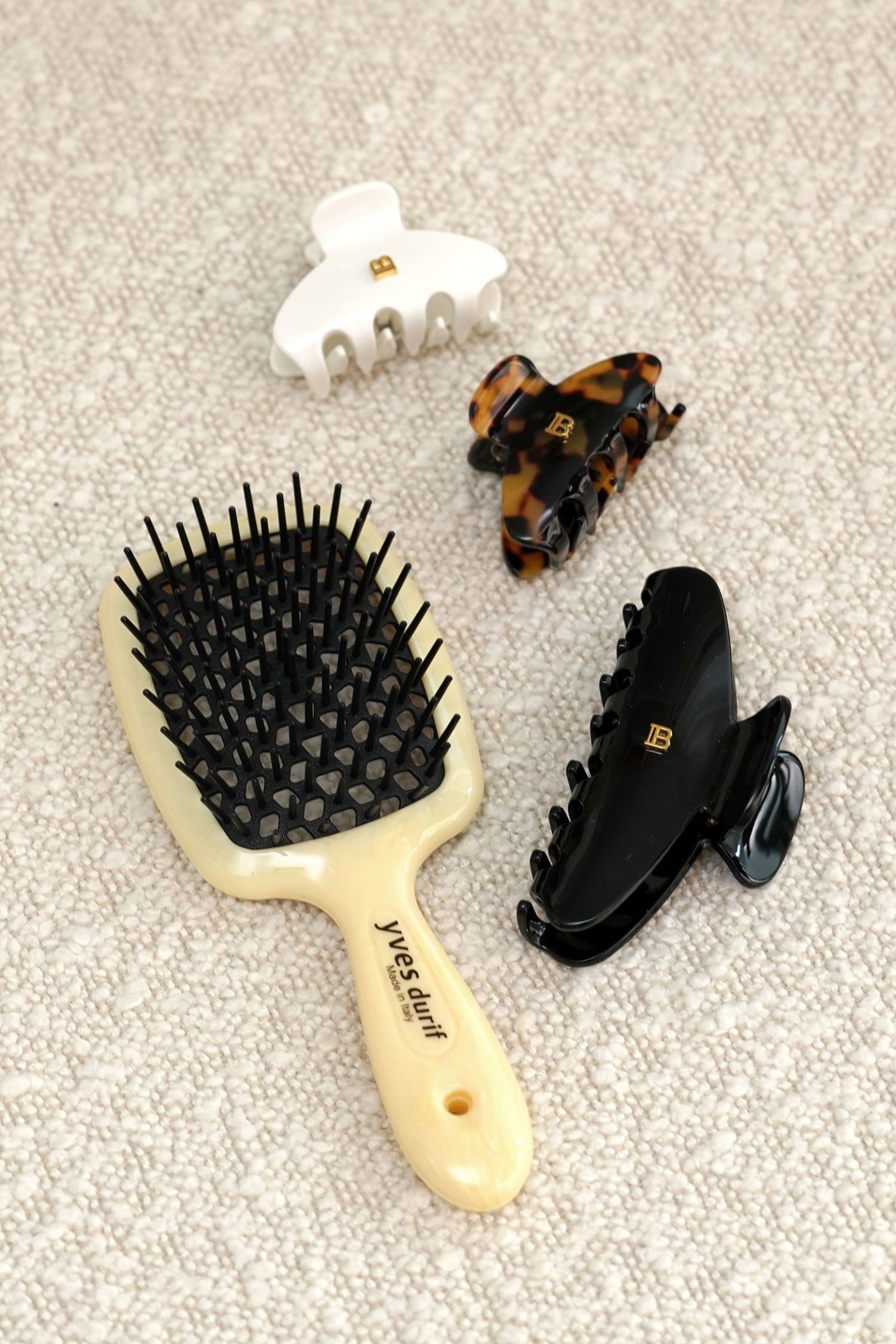 Yves Durif Petite Vented Brush and Balmain Hair Clips