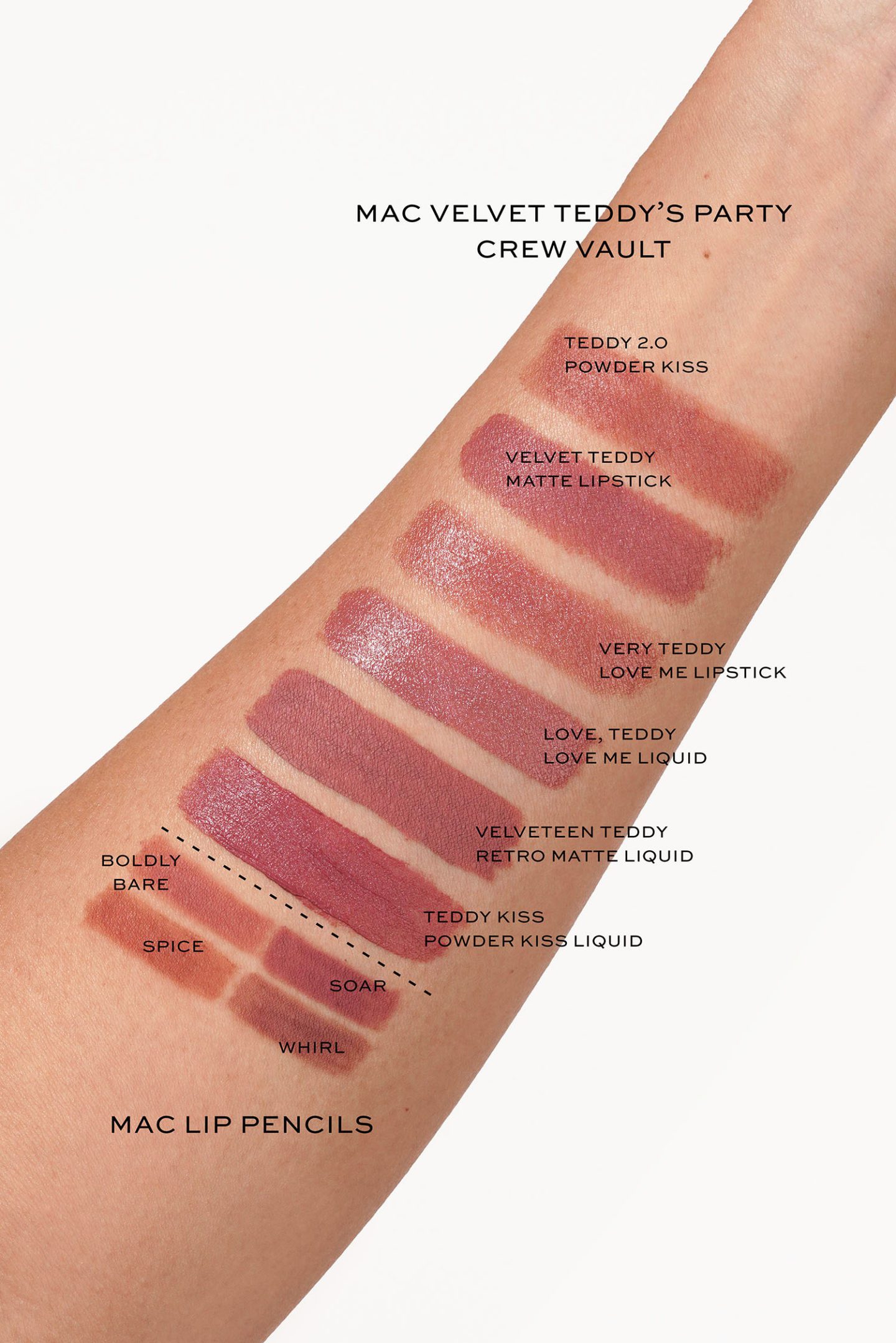 MAC Velvet Teddy’s Party Crew Vault swatches