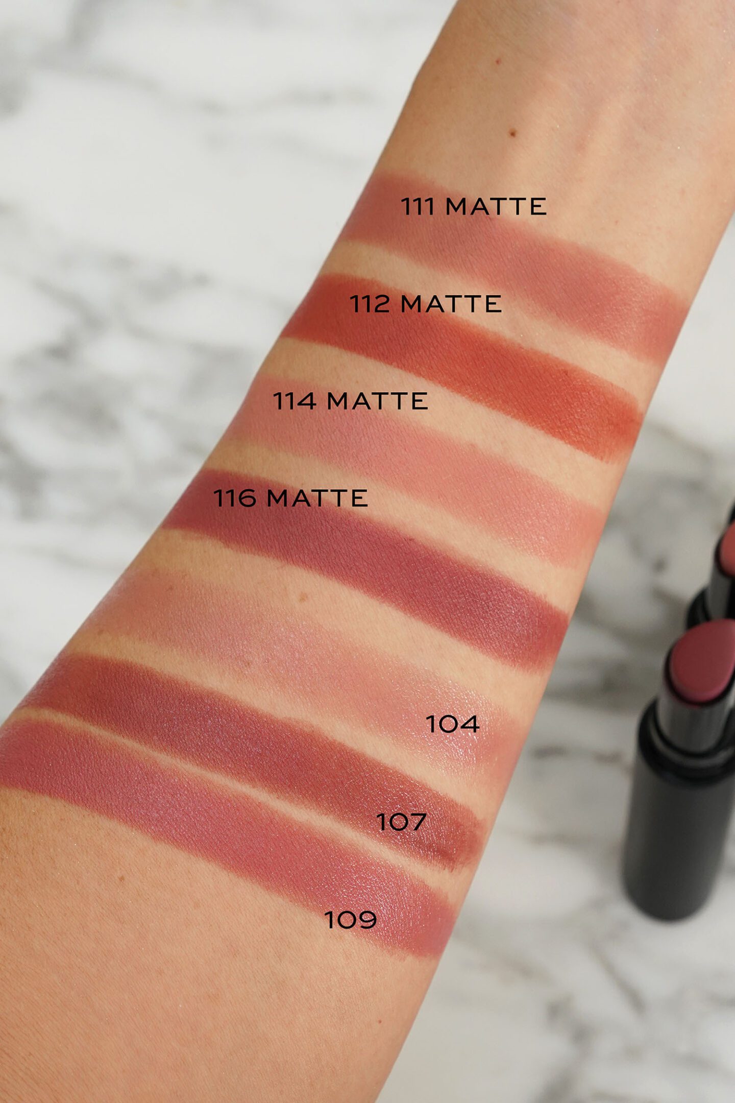 Armani Lip Power Matte swatches vs Regular Lip Power