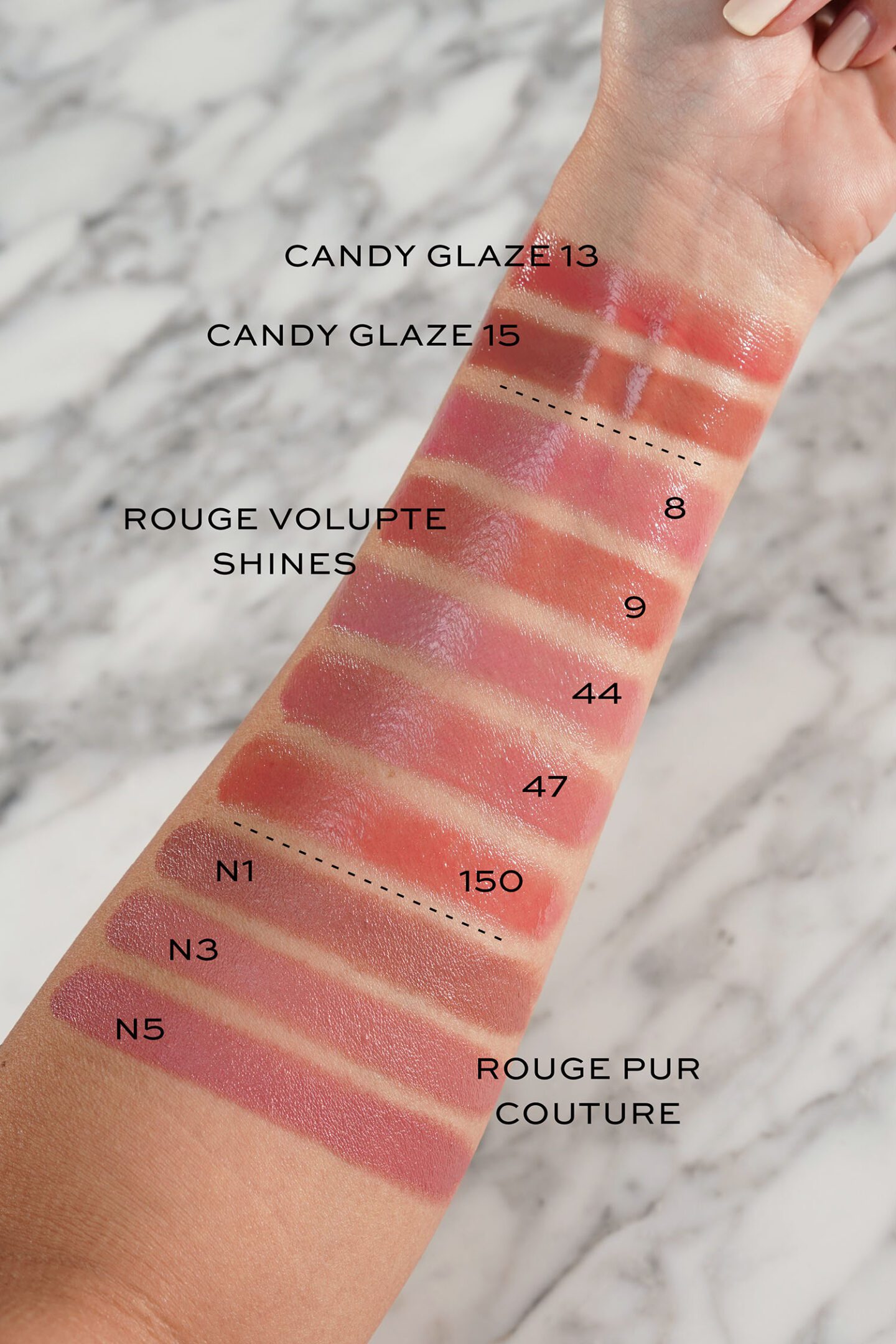 YSL neutral lipstick swatch comparisons