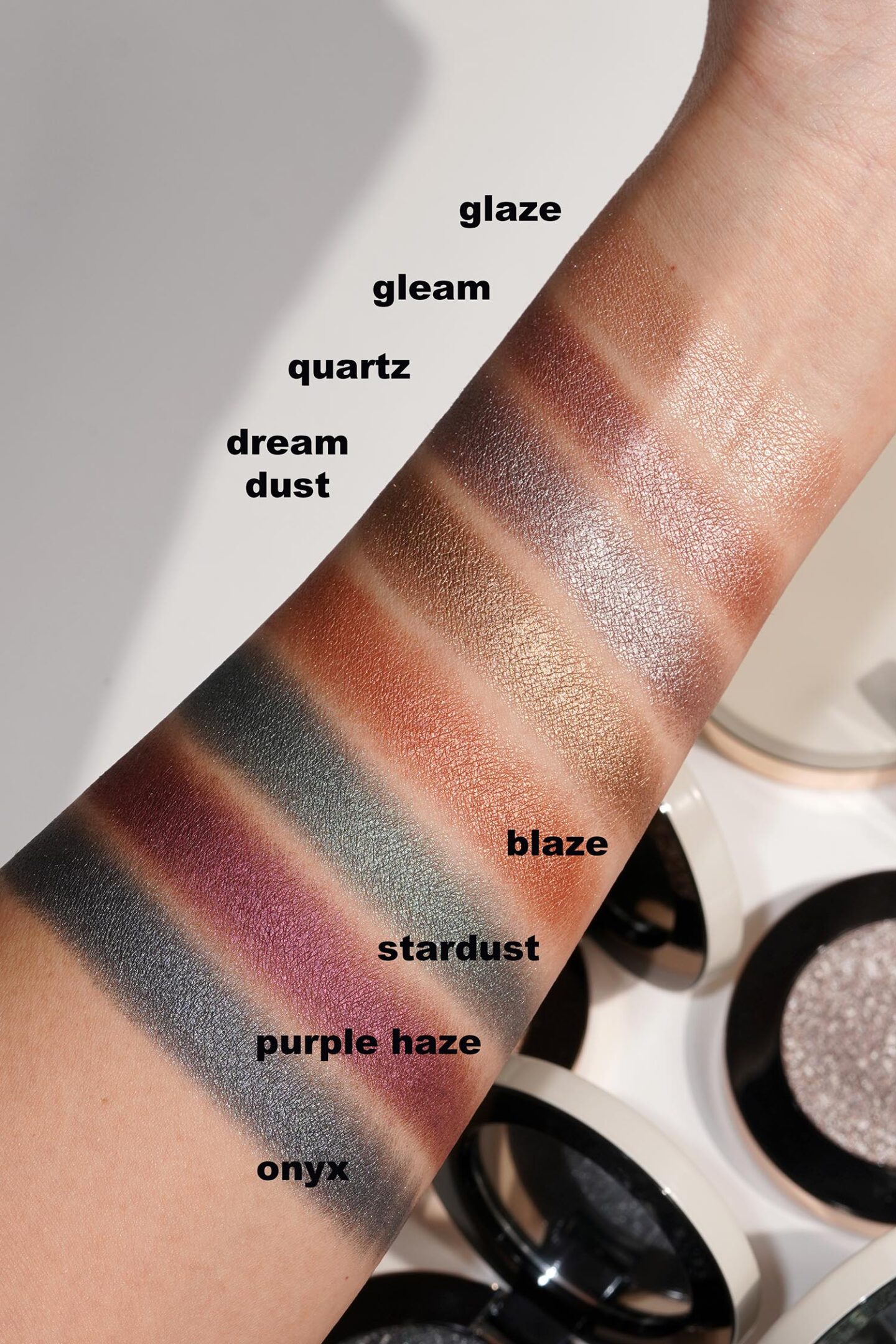 MAKE Beauty Multi-Chromatic Metal-Reflecting Eyeshadow swatches