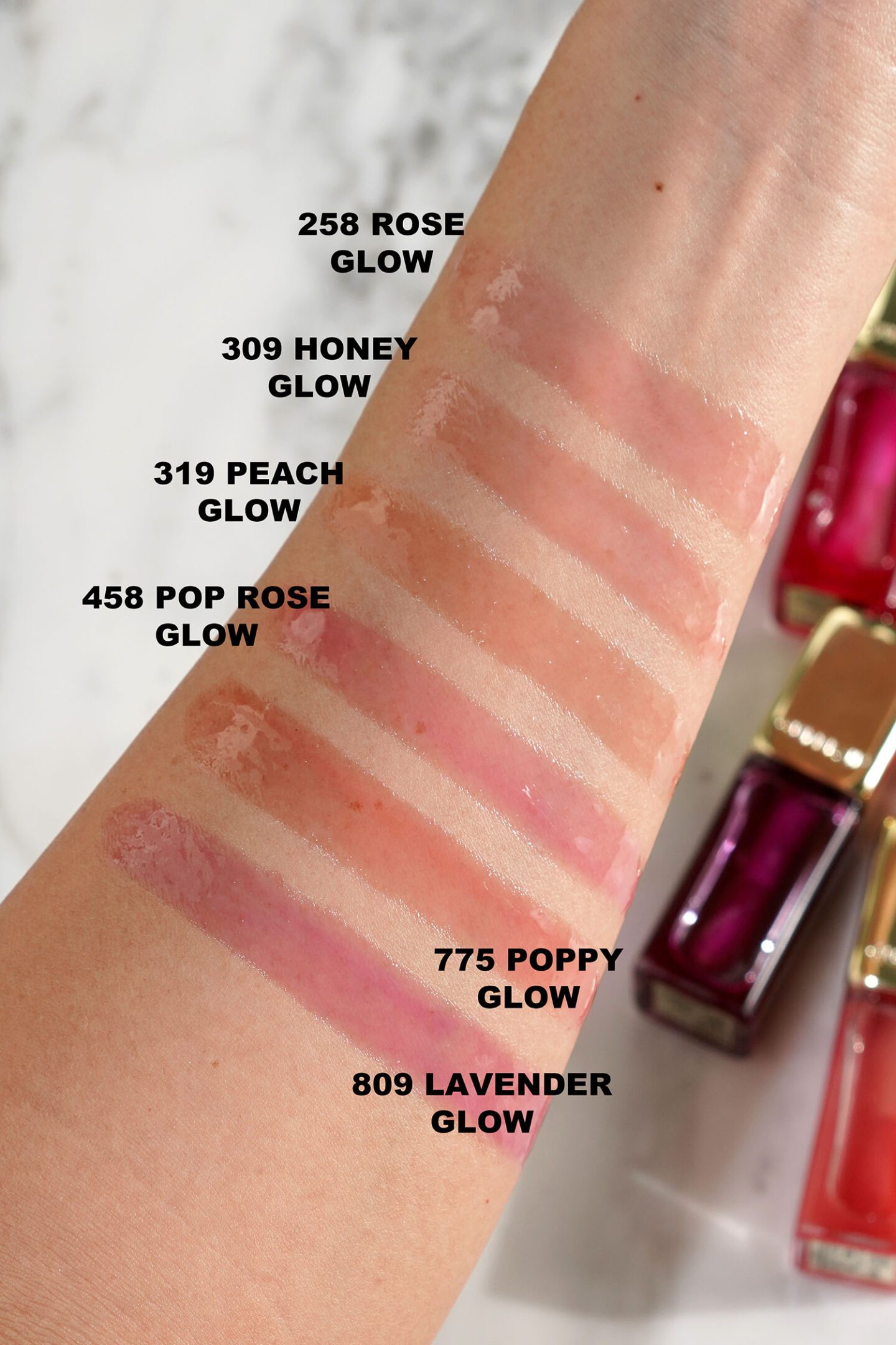 Guerlain KissKiss Bee Glow Oil swatches