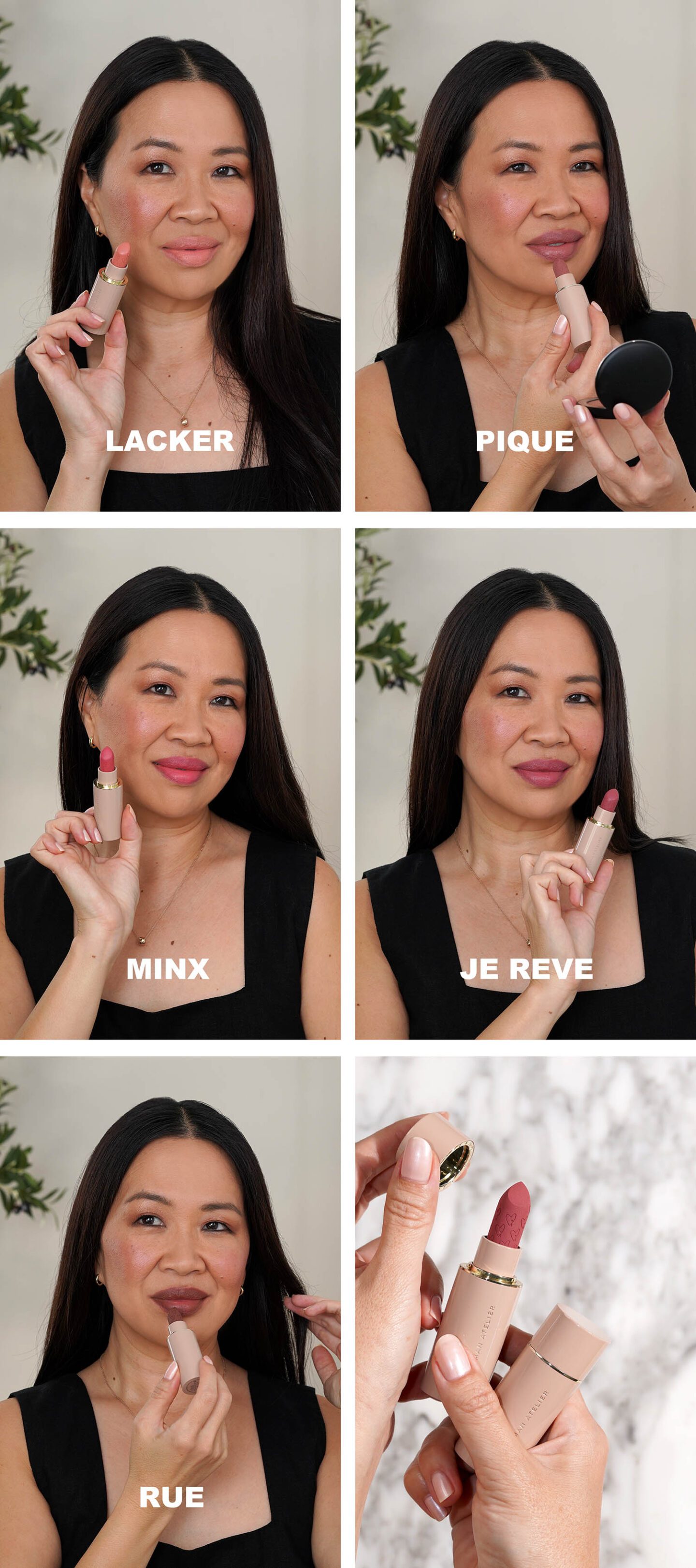 Westman Atelier Lip Suede Matte Lipstick swatches via The Beauty Lookbook