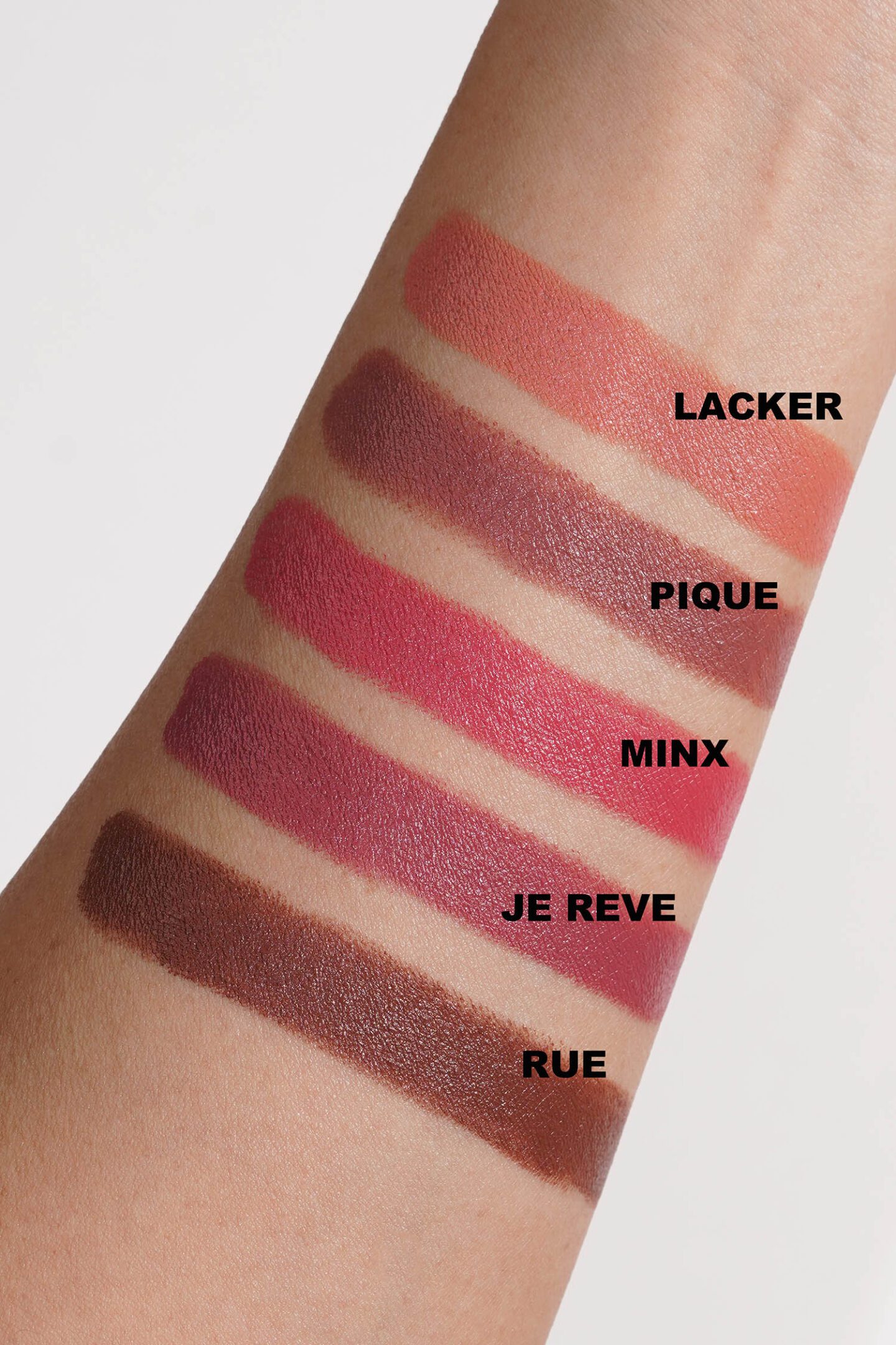 Westman Atelier Lip Suede Matte Lipstick swatches via The Beauty Lookbook